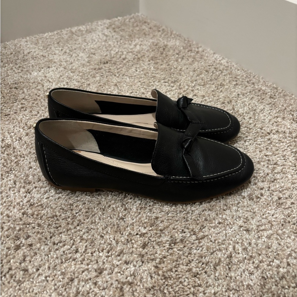 Cole Haan Black Leather Flats with Bow Detail